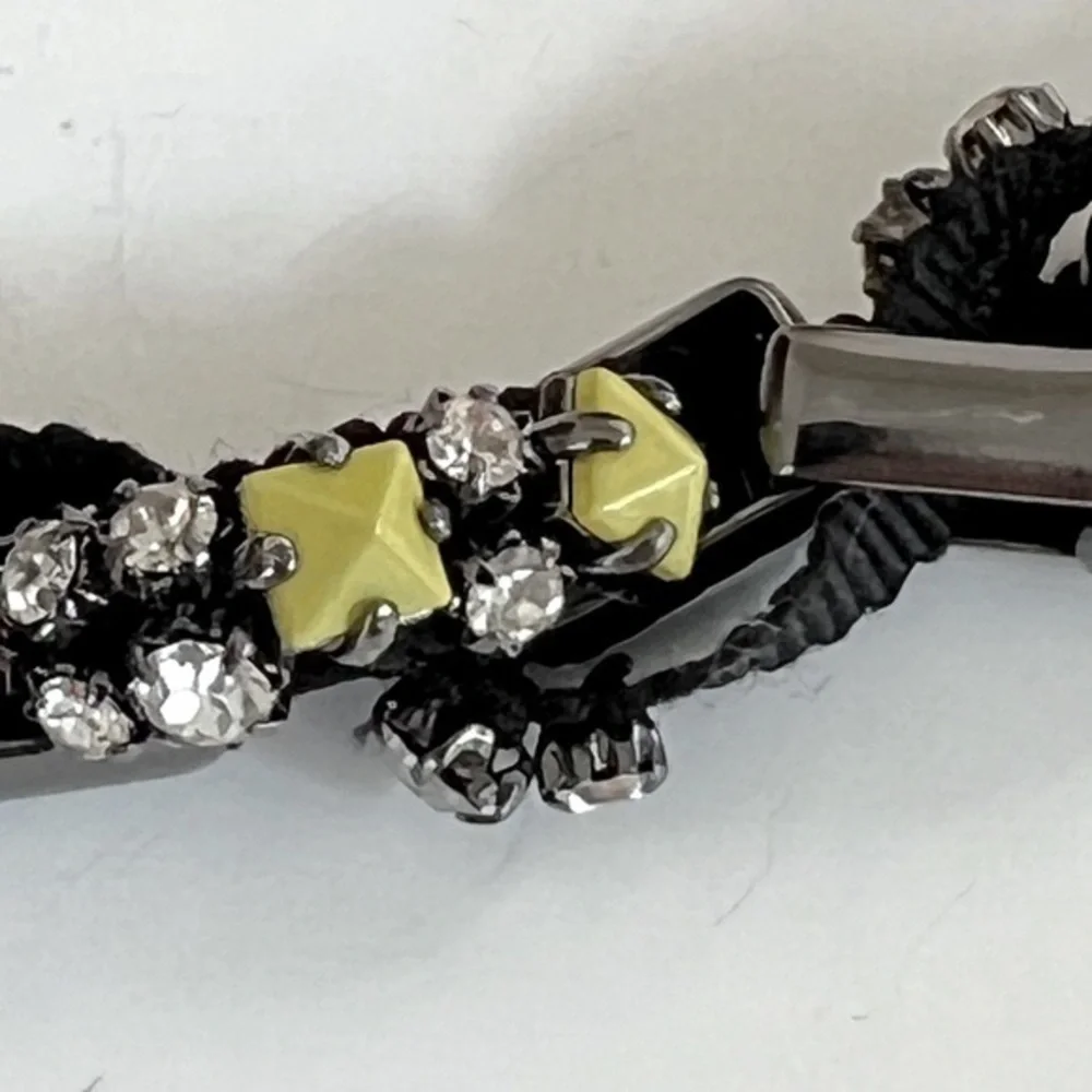 NWOT Juicy Couture Hematite Toggle Bracelet w/ Ribbon, Crystals, & Neon Studs